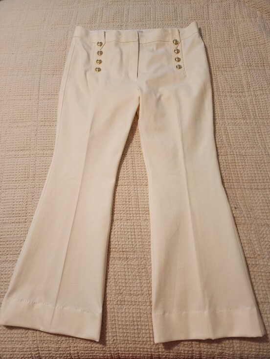 Derek Lam Pants - Derek Lam Cream Gold Sailor Button Flare Pants NWOT 18 Quiet Luxury Cotton